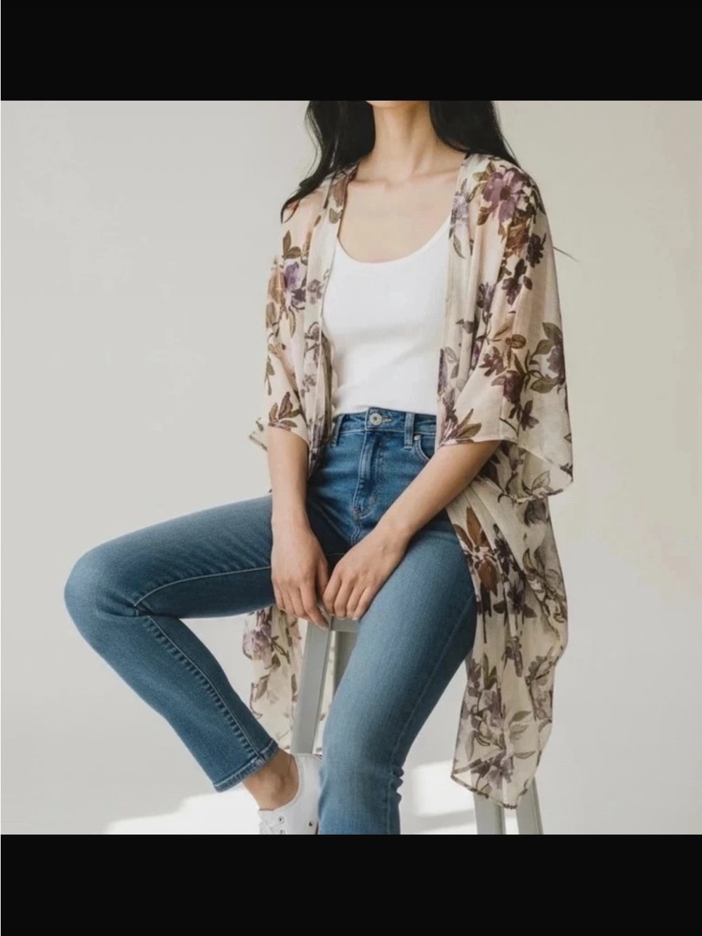XL White floral Sheer cover up Kimono cardigan